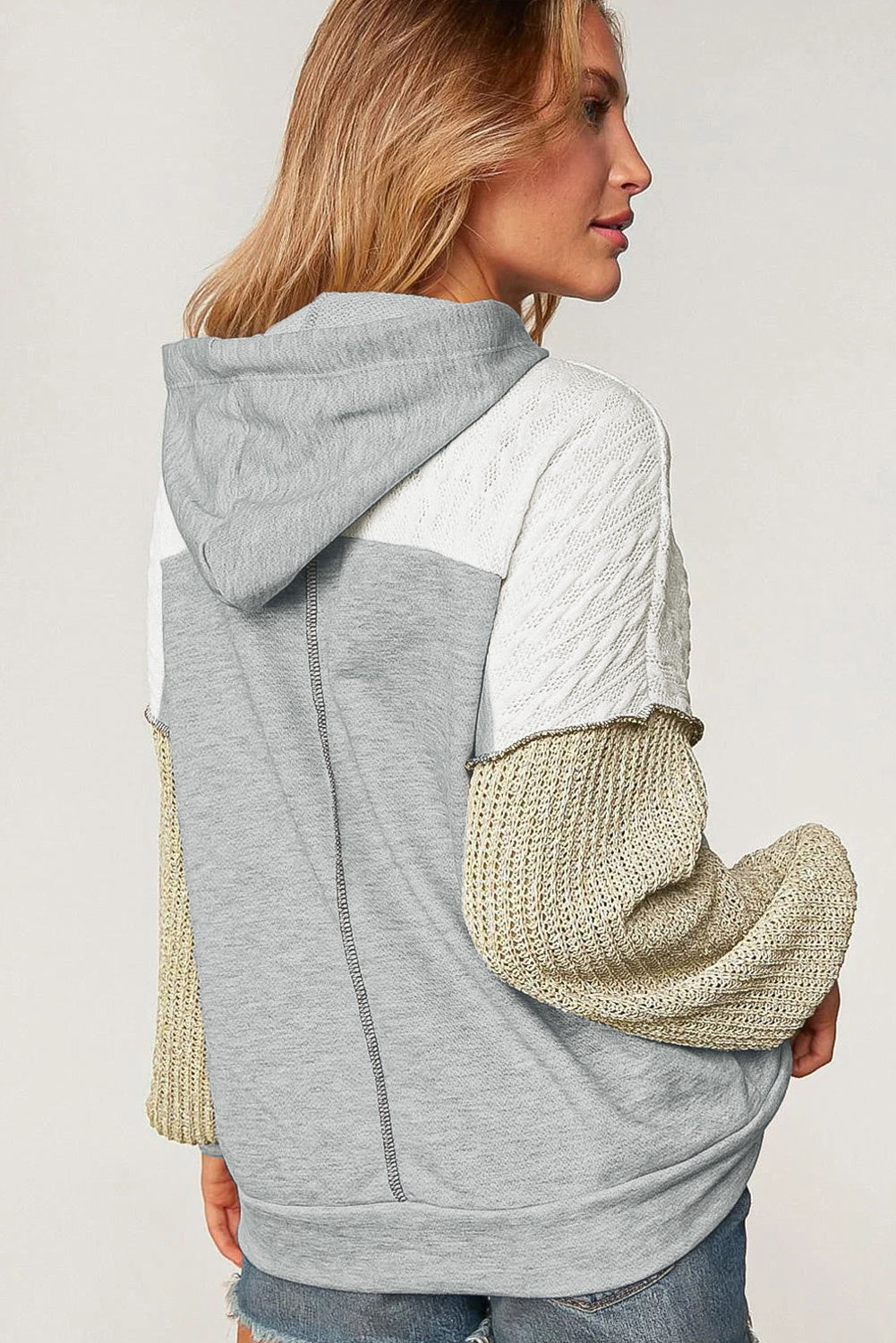 Grey Color Block Exposed Seam Hoodie