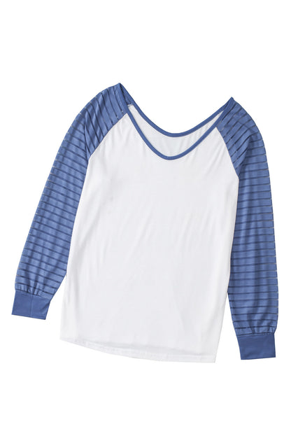 Dark Blue and White Colorblock Mesh Casual Tee