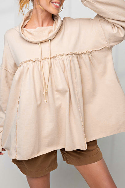 Beige Oversized Cowl Neck Pullover