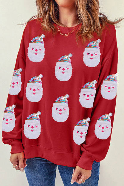 Black Christmas Santa Clause Patterned Graphic Sweatshirt