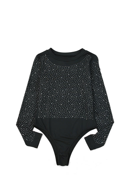 Rosy Rhinestone Slim Fit Long Sleeve Bodysuit