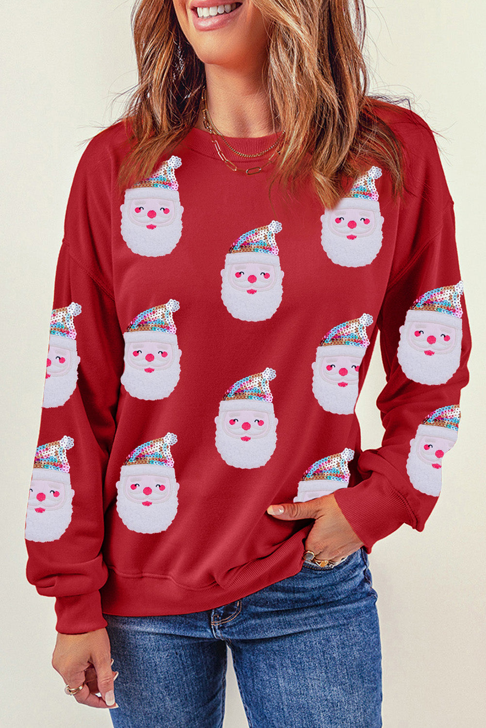 Black Christmas Santa Clause Patterned Graphic Sweatshirt