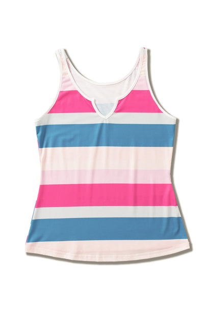 Green Striped Color Block Notched Neck Tank Top