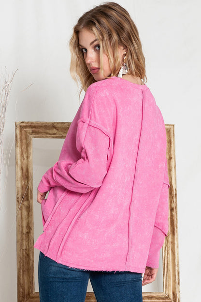 Rose Patchwork Long Sleeve Distress Pullover Sweatshirt