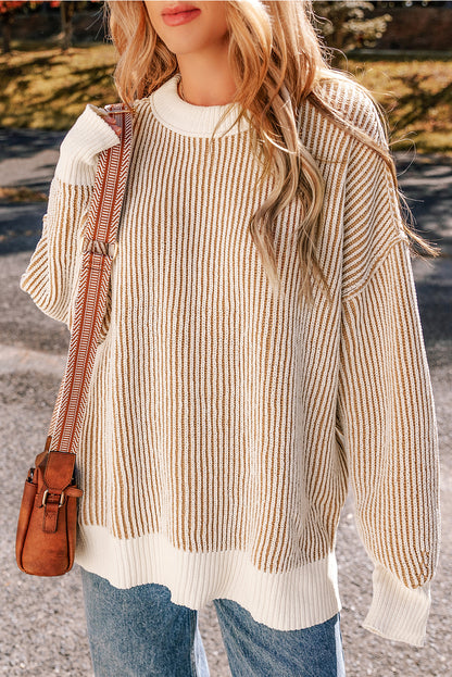 Black Striped Contrast Trim Loose Sweater