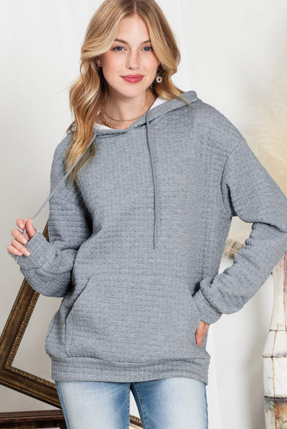 White Lattice Textured Kangaroo Pocket Hoodie