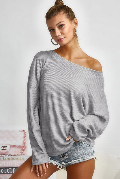 Grey Waffle Knit Backless Drop Shoulder Top