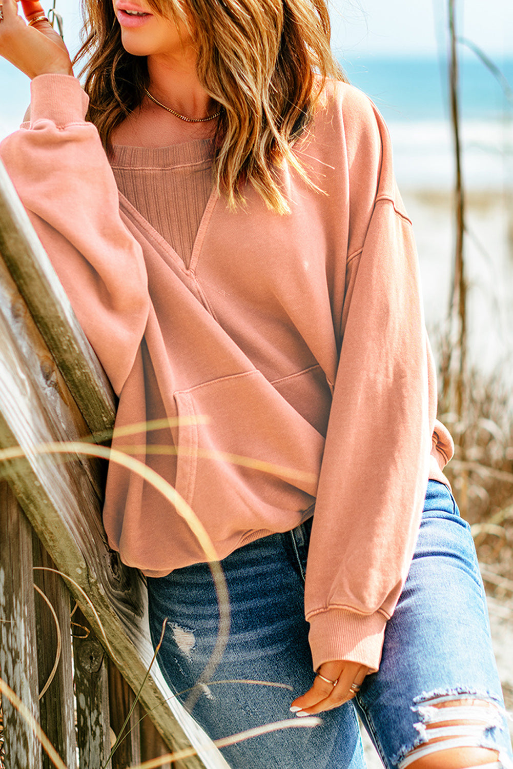 Apricot Basic Kangaroo Pocket Pullover Sweatshirt