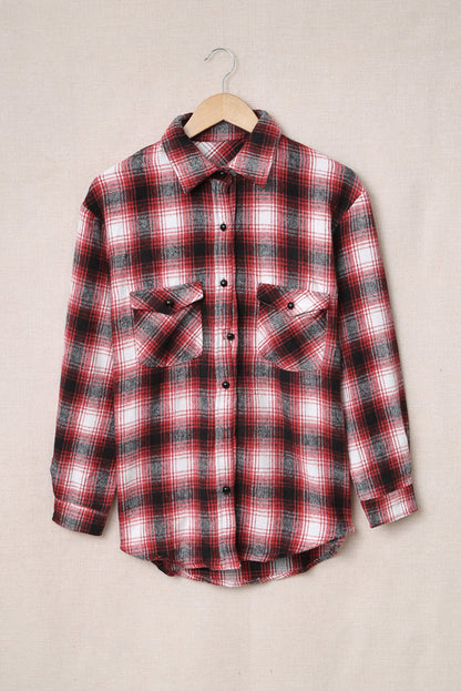 Brown Button Up Collared Plaid Shacket