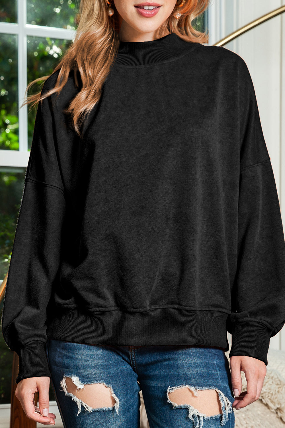 Brown Drop Shoulder Crew Neck Pullover Sweatshirt