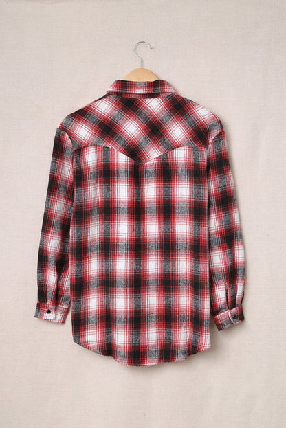 Brown Button Up Collared Plaid Shacket