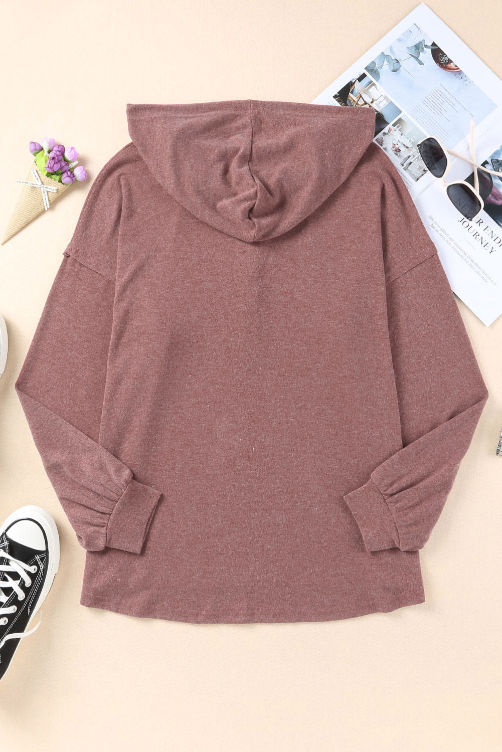 White Button Front Pullover Hooded Sweatshirt