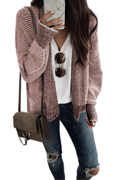 Apricot Chunky Waffle Knit Oversized Collar Cardigan