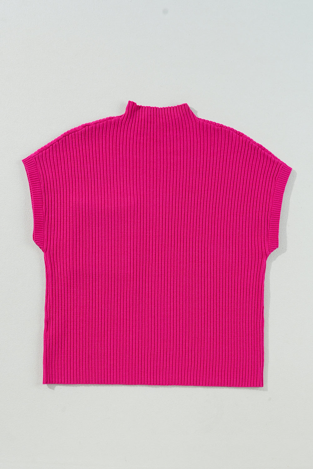 Pink Patch Pocket Ribbed Knit Short Sleeve Sweater