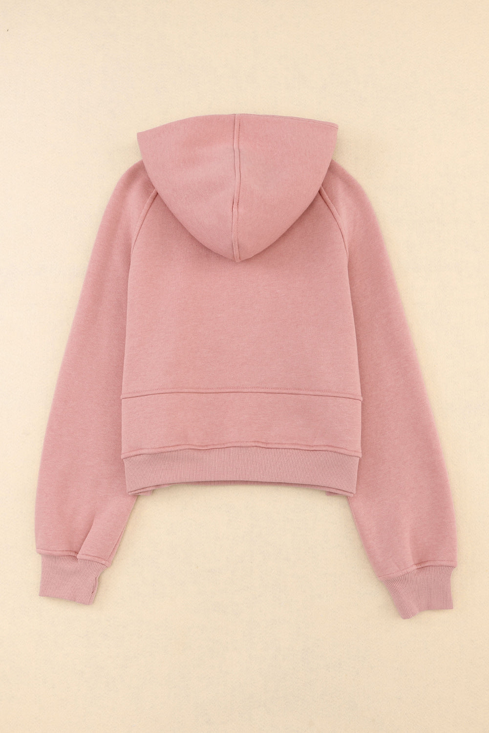 Pink Thumbhole Raglan Sleeve Half Zip Pullover Hoodie