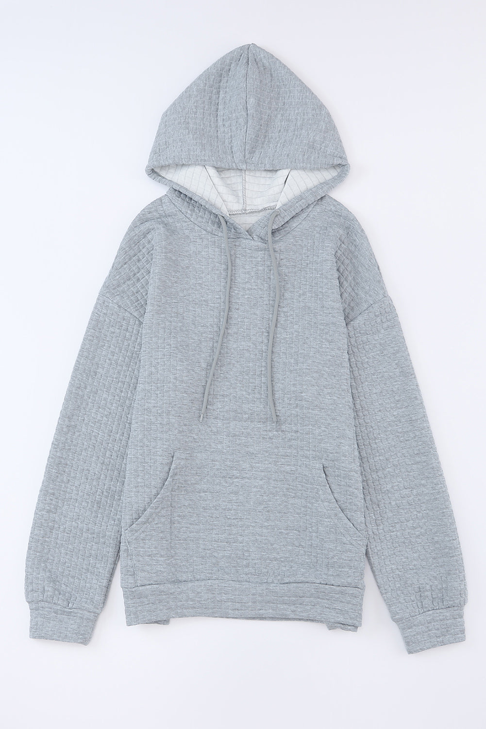 White Lattice Textured Kangaroo Pocket Hoodie