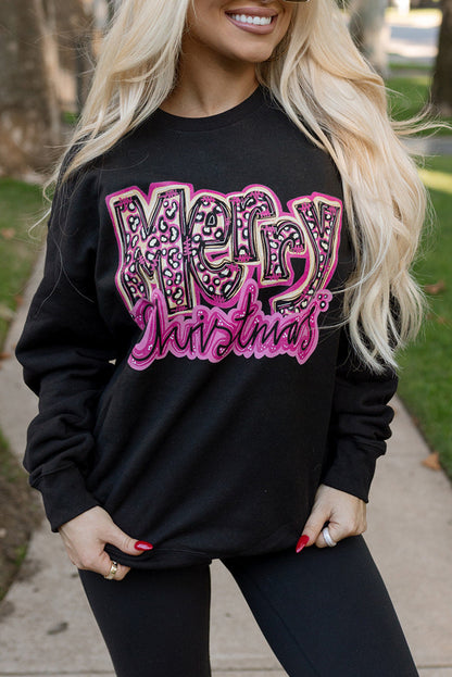 Black Merry Christmas Cool Letter Graphic Sweatshirt