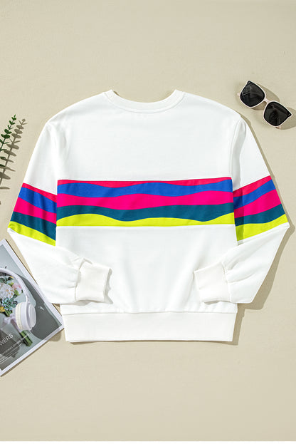 Green Colorful Striped Round Neck Long Sleeve Top