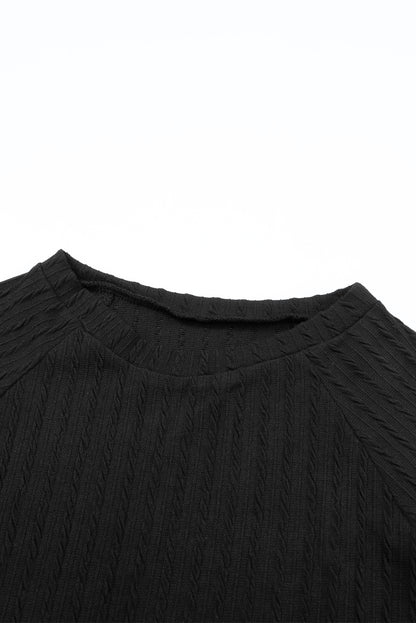 Black Ribbed Round Neck Knit Long Sleeve Top