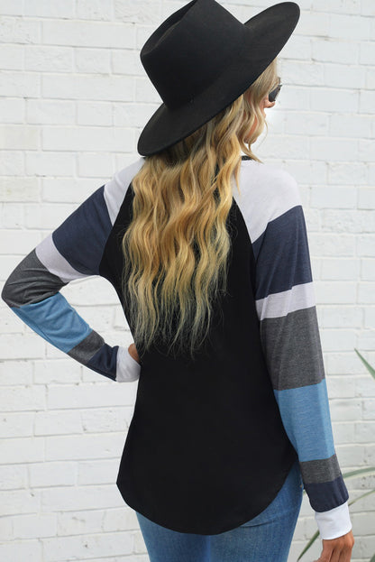 Black Color Block Long Sleeves Pullover Top