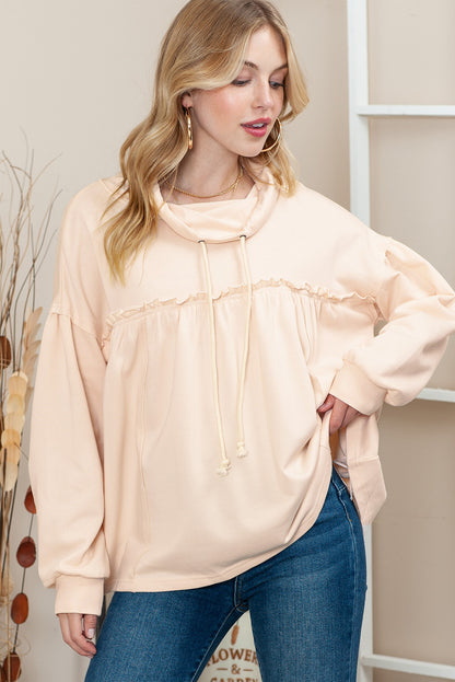 Beige Oversized Cowl Neck Pullover