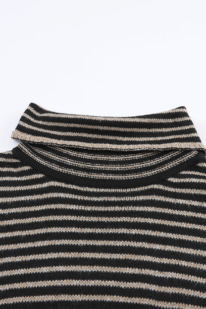 Gray Striped Turtleneck Oversized Sweater