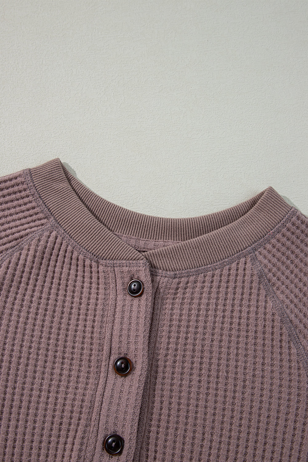 Chestnut Plain Waffle Knit Long Sleeve Henley Top