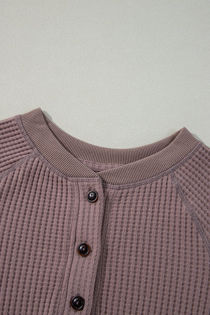 Chestnut Plain Waffle Knit Long Sleeve Henley Top