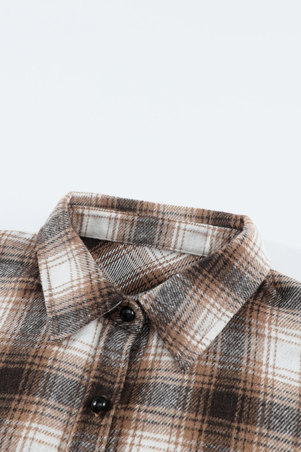 Brown Button Up Collared Plaid Shacket