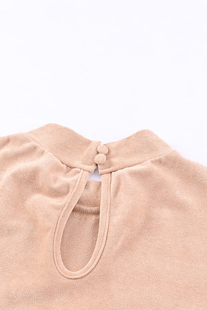 Brown Puff Sleeve Casual Suede Bodysuit