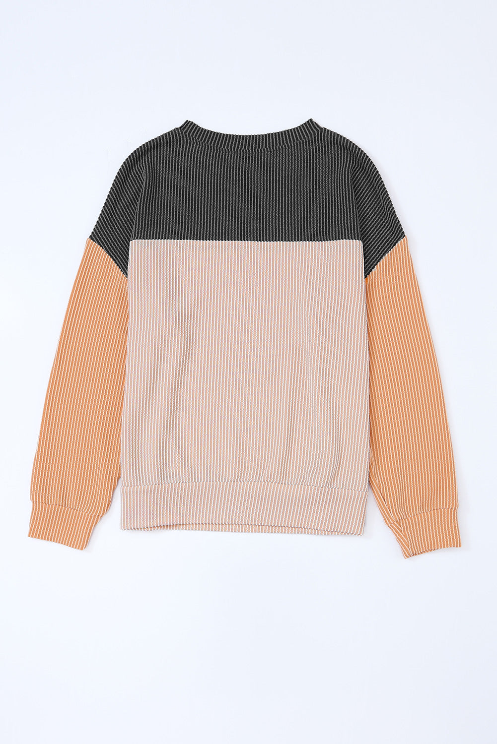 Black Color Block Corduroy Long Sleeve Top