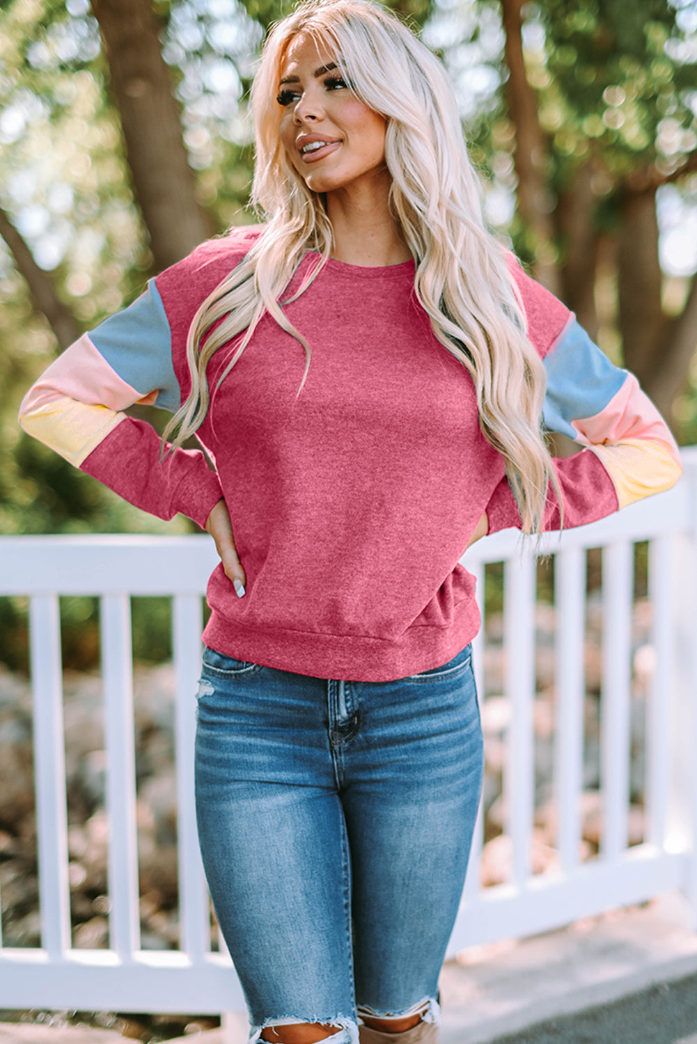 Grey Casual Color Block Drop Sleeve Sweatshirt