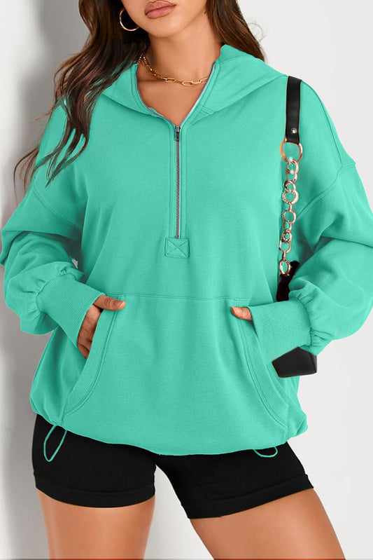 Orange Kangaroo Pocket Half Zipper Oversized Hoodie