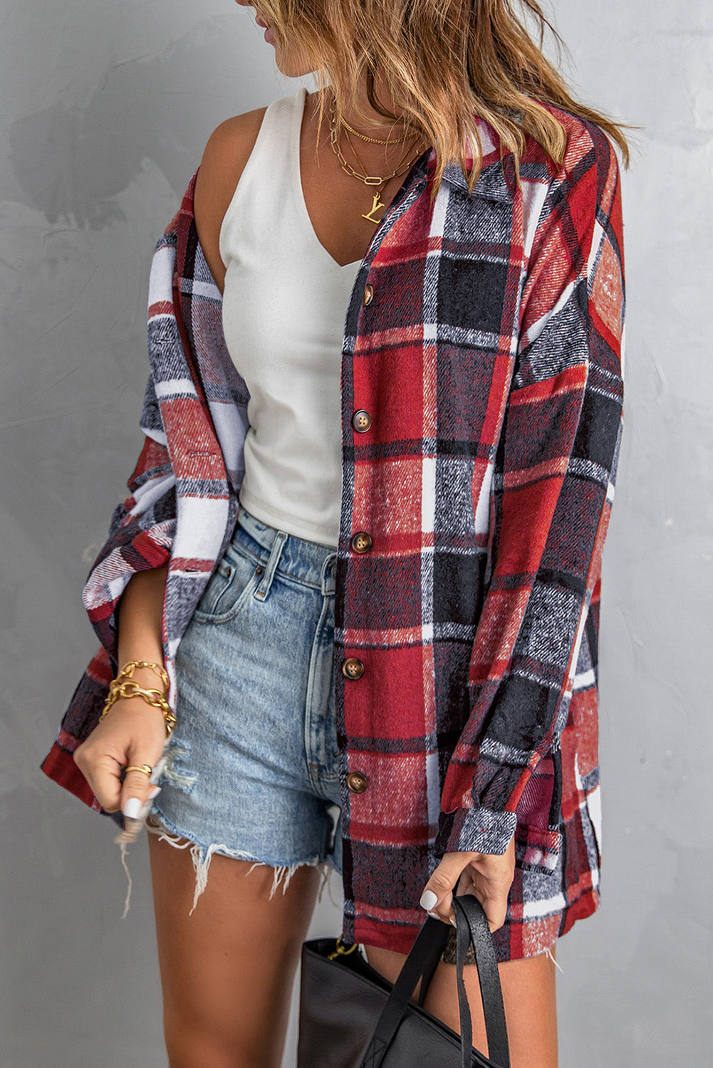 Brown Plaid Button Up Long Sleeve Flannel Shacket