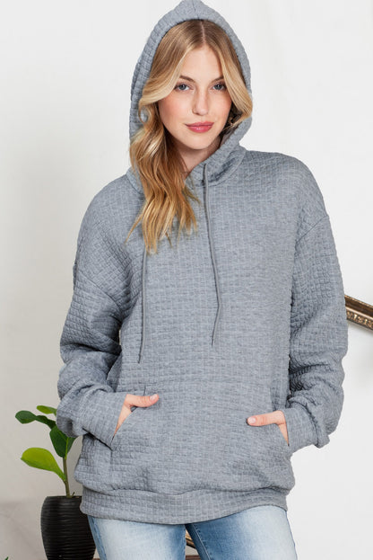 White Lattice Textured Kangaroo Pocket Hoodie