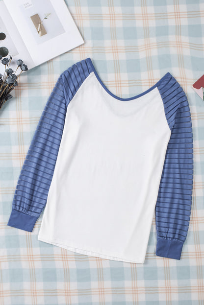 Dark Blue and White Colorblock Mesh Casual Tee