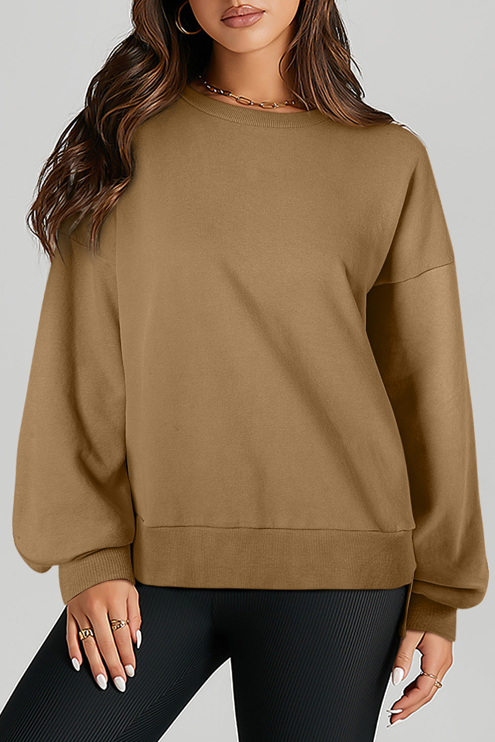 Bonbon Solid O Neck High Low Hem Pullover Sweatshirt