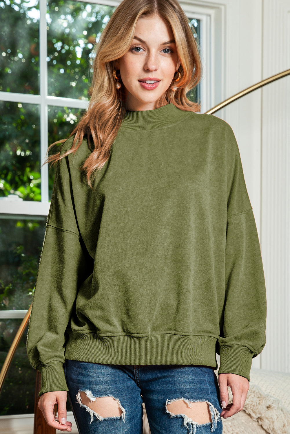 Brown Drop Shoulder Crew Neck Pullover Sweatshirt