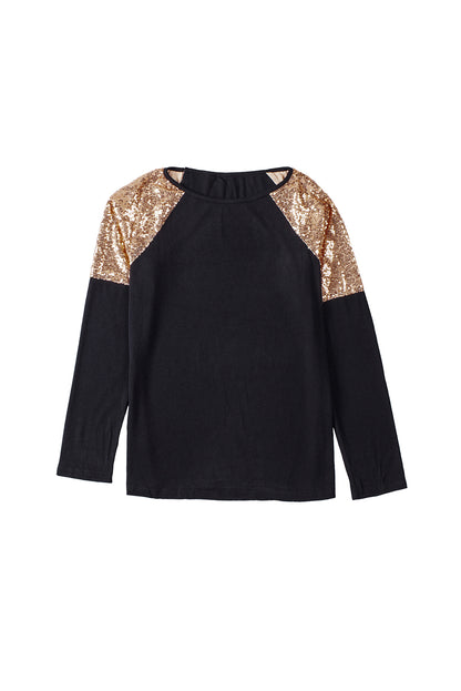 Black and Gold Sequin Raglan Sleeve Pullover