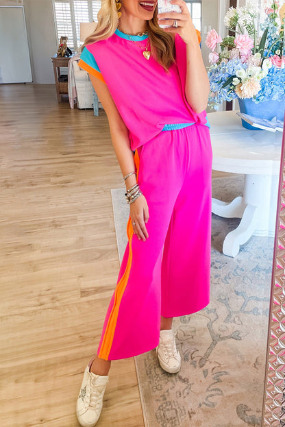 Strawberry Pink Cap Sleeve Tee and Wide Leg Pants Set