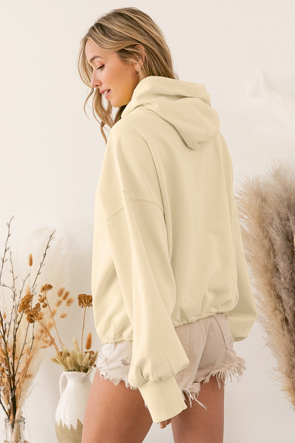 Brown Half Zip Pullover Hoodie with Kangaroo Pocket