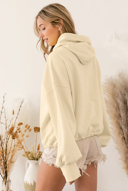 Brown Half Zip Pullover Hoodie with Kangaroo Pocket