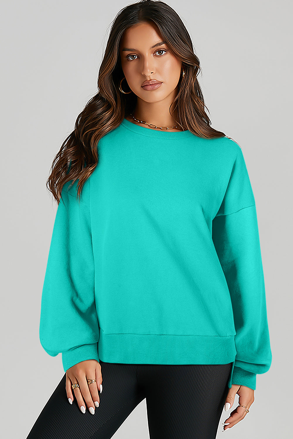 Bonbon Solid O Neck High Low Hem Pullover Sweatshirt