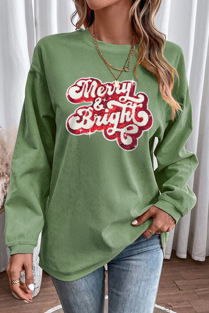 Racing Red Merry & Bright Sequin Ribbed Graphic Sweatshirt