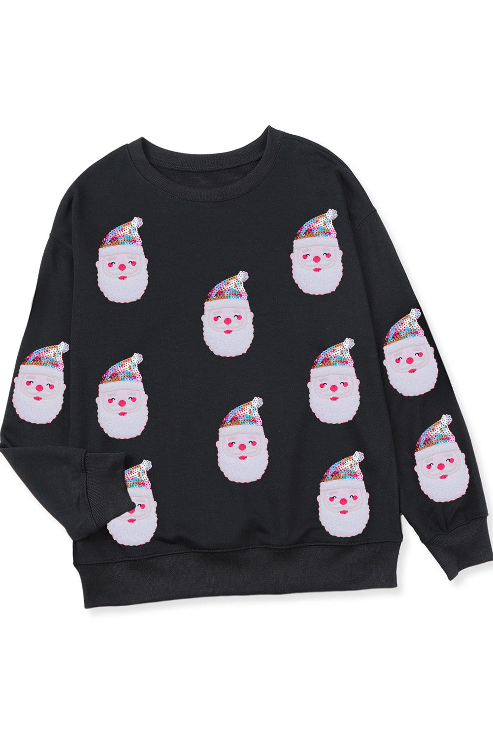 Black Christmas Santa Clause Patterned Graphic Sweatshirt