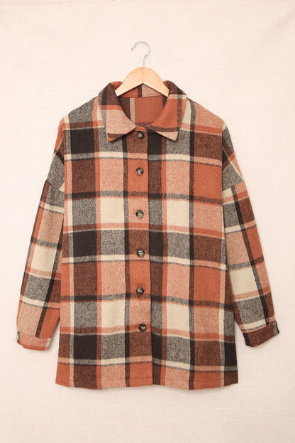 Brown Plaid Button Up Long Sleeve Flannel Shacket