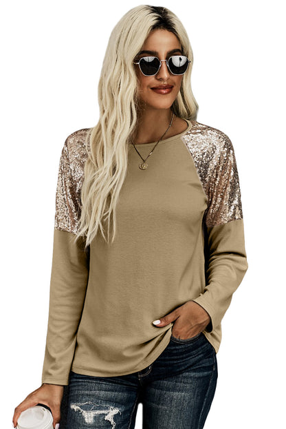 Black and Gold Sequin Raglan Sleeve Pullover