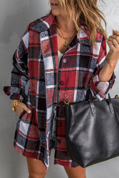 Brown Plaid Button Up Long Sleeve Flannel Shacket