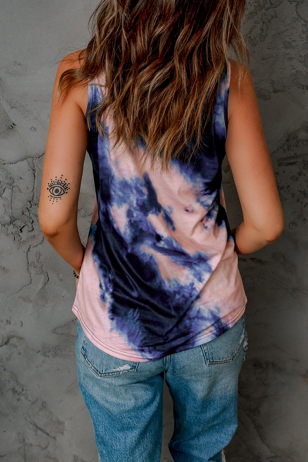 Tie Dye Cross Neck Color Block Casual Tank Top