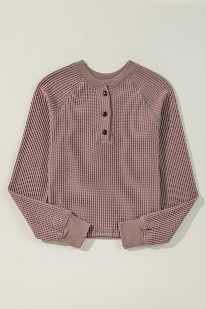 Chestnut Plain Waffle Knit Long Sleeve Henley Top